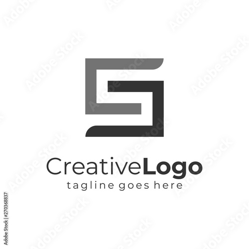 Letter S and G Black Grey Square Logo Flat Monochrome Vector Illustration