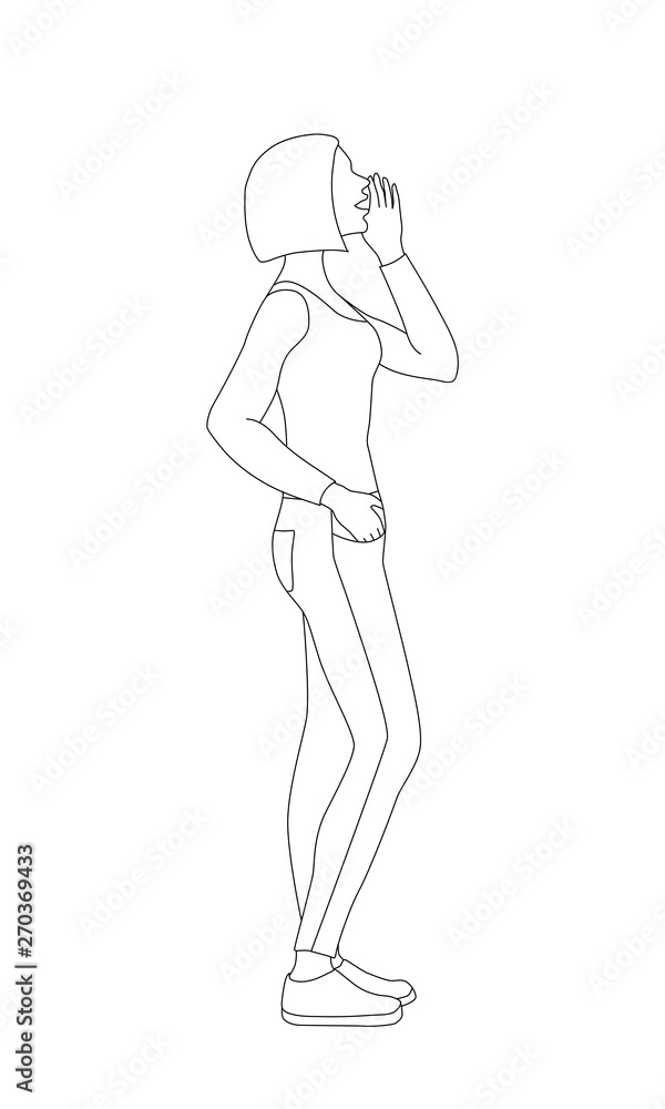line drawing of a shouting man showing a mobile app on a smart p Stock  Vector | Adobe Stock