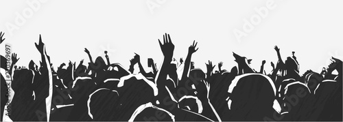 Leinwand Poster Illustration of large crowd of young people at live music event party festival