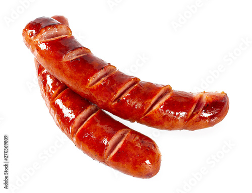 Grilled sausages isolated on a white background photo