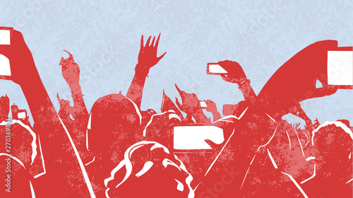 Illustration of large crowd of young people at live music event party festival