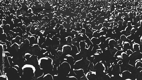 Illustration of large crowd of young people at live music event party festival