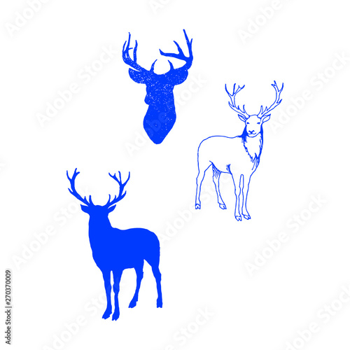 Collection of silhouettes of wild animals - the deer family