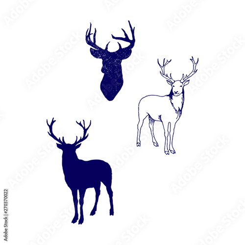 Collection of silhouettes of wild animals - the deer family