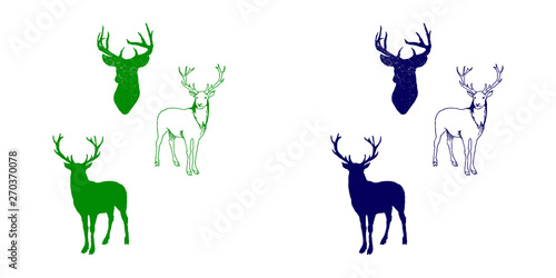 Collection of silhouettes of wild animals - the deer family