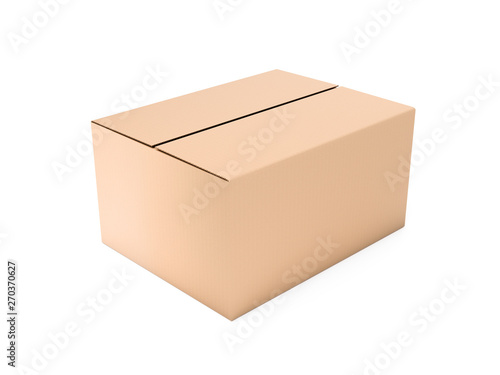 Closed brown corrugated carton box. Big shipping packaging. 3d rendering illustration isolated