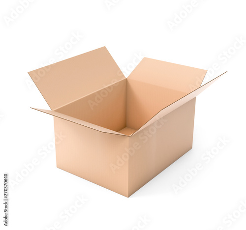 Open brown corrugated carton box. Big shipping packaging. 3d rendering illustration isolated © savanno