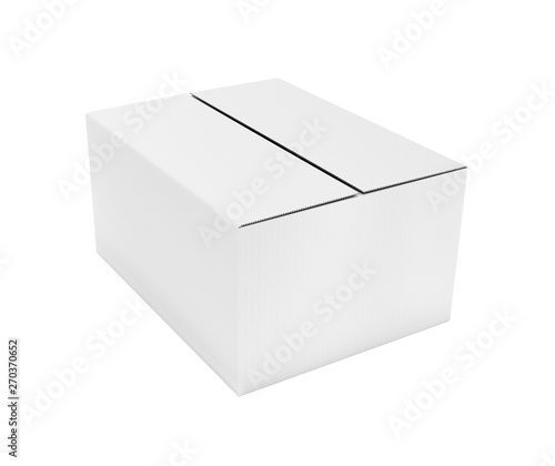 Closed white corrugated carton box. Big shipping packaging. 3d rendering illustration isolated