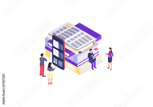Online education isometric color vector illustration