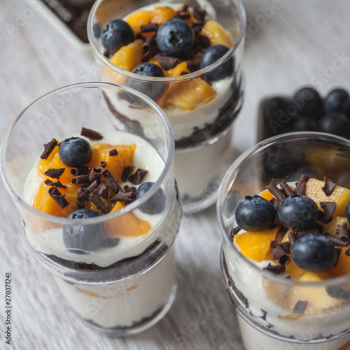 Dessert with mango and berry