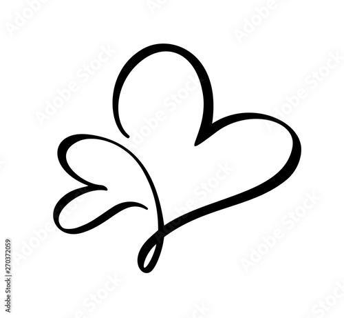 Calligraphy vector two Heart love sign. Romantic Hand drawn icon of valentine day. Concepn symbol for t-shirt, greeting card, poster wedding. Design flat element illustration