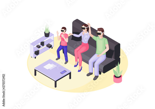 VR players isometric vector illustration