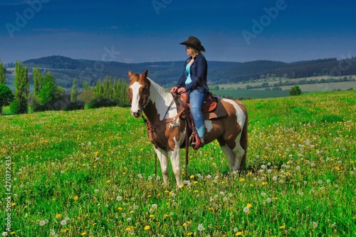 mit dem pferd auf einer blumenwiese im erzgebirge © bajo57