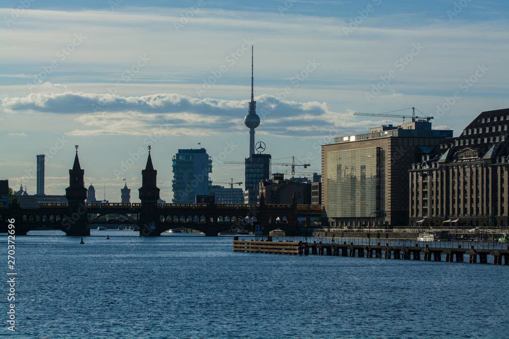 14.05.2019. Berlin, Germany. A view of the city and the river, of shopping and office centers with modern buildings.