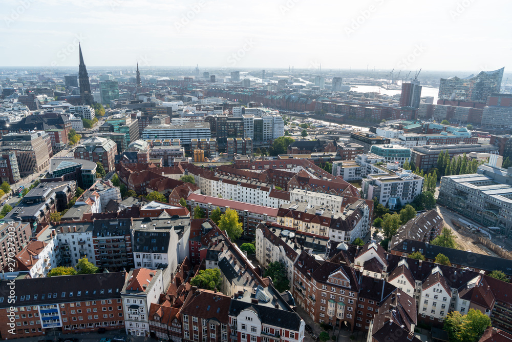 high angle shot of brown roofs in hamburg