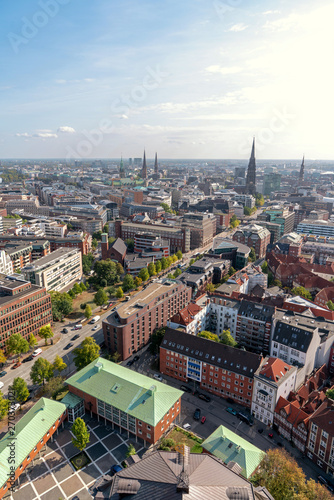 overview over buildings in hamburg from above