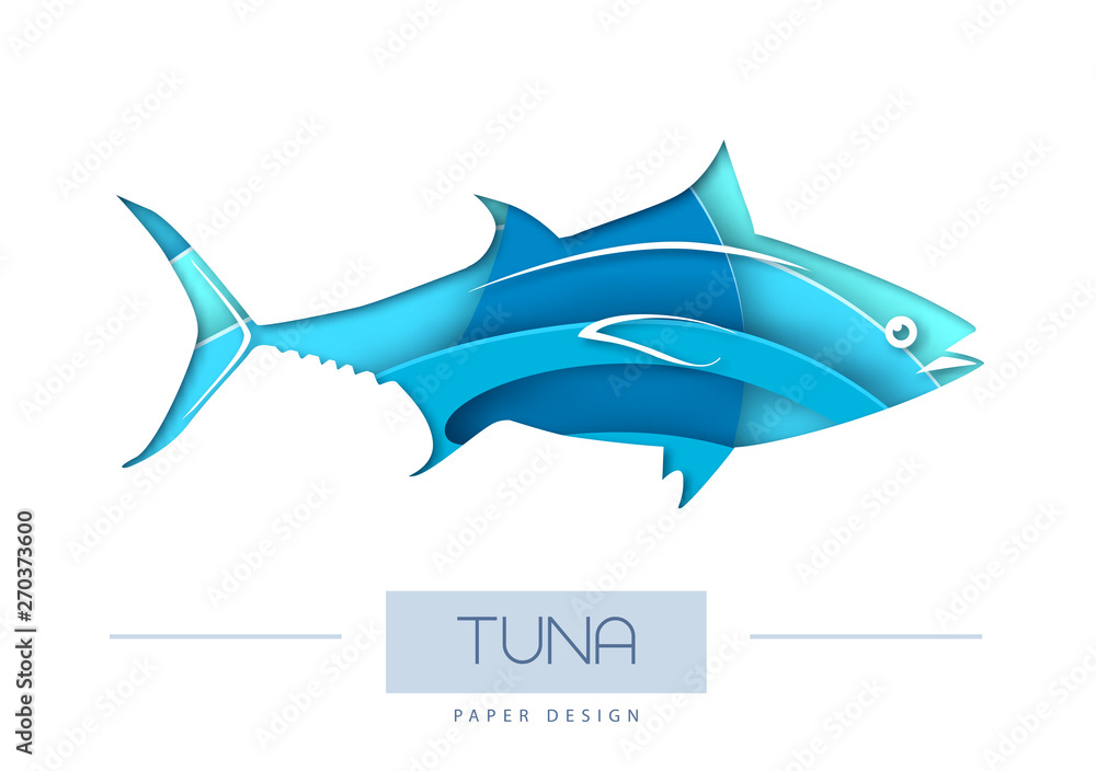 Naklejka premium Vector illustration of Fish tuna silhouette. Cut out paper art style design.