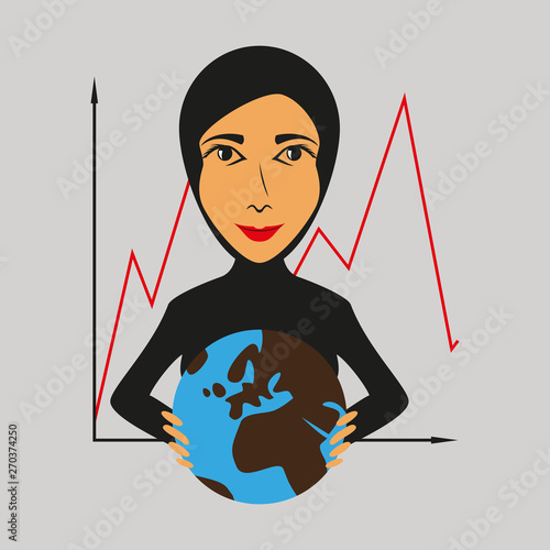 flat icon on theme Arabic business woman and economic graph