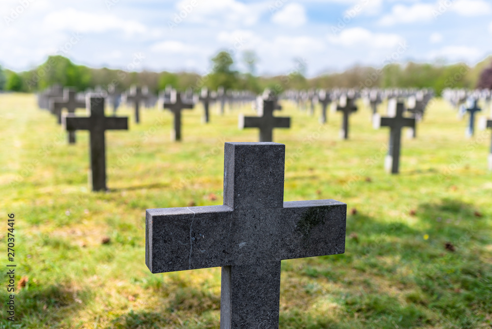 A lot of small, concrete crosses at the German war cemetery in the Netherlands. A lot of small, concrete crosses at the German war cemetery in the Netherlands.