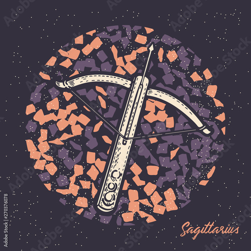 Zodiac sign Sagittarius. The symbol of the astrological horoscope. Hand-drawn illustration.