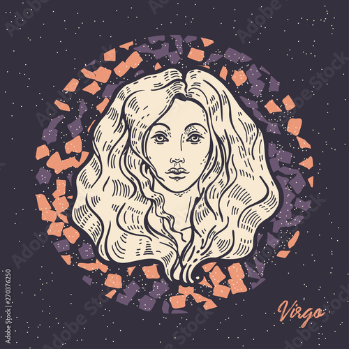 Virgo zodiac sign. The symbol of the astrological horoscope. Hand-drawn illustration.