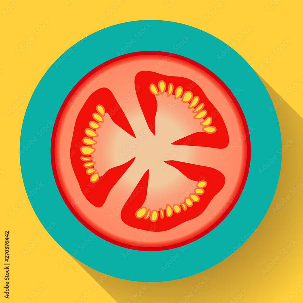 Vector Fresh red tomato slice icon with shadows and highlights Vector Fresh red tomato slice icon with shadows and highlights
