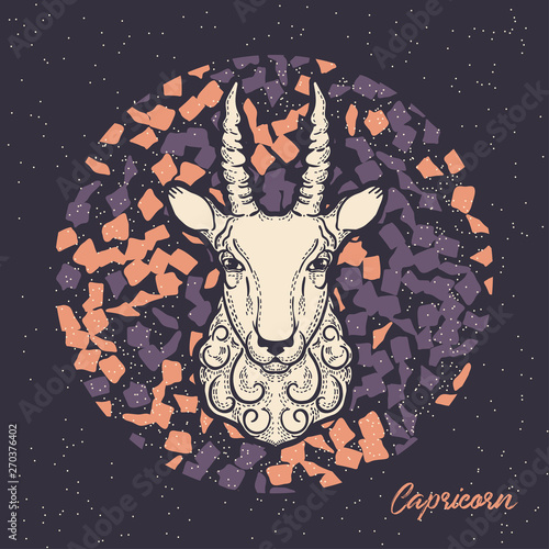 Capricorn zodiac sign. The symbol of the astrological horoscope. Hand-drawn illustration.