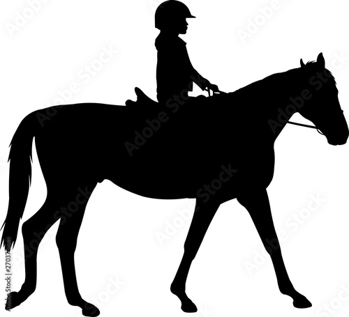 child riding horse silhouette - vector