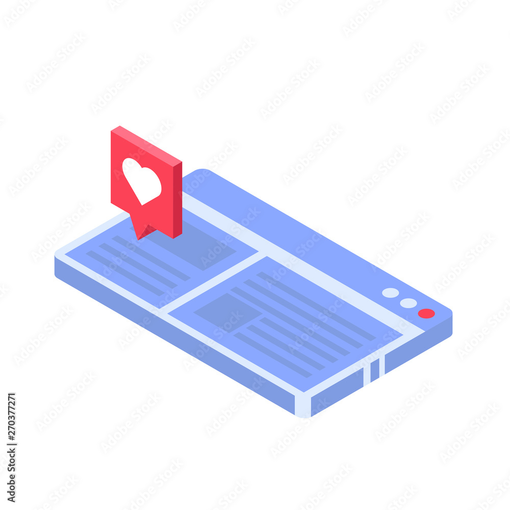 Push like notifications. Social networking concept. Vector isometric illustration. Push like notifications. Social networking concept. Vector isometric illustration.