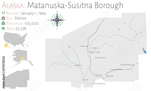 Large and detailed map of Matanuska-Susitna Borough in Alaska, USA