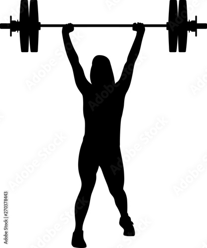 weight lifting girl silhouette. girl raises weights vector