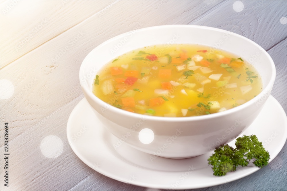 Bowl of vegetables delicious soup, close-up view Bowl of vegetables delicious soup, close-up view