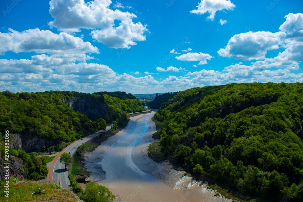 Avon gorge with the river avon in view with blue sky and white clouds