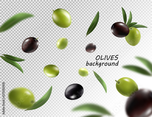 Green and black olives isolated on white background with clipping path, close-up