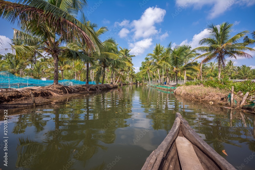 Fish farm in Munroe Island, ideal place for canoe trip through backwater canals