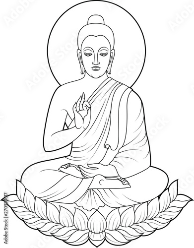 Line draw or Tattoo Buddha Siddhartha gautama sit on lotus