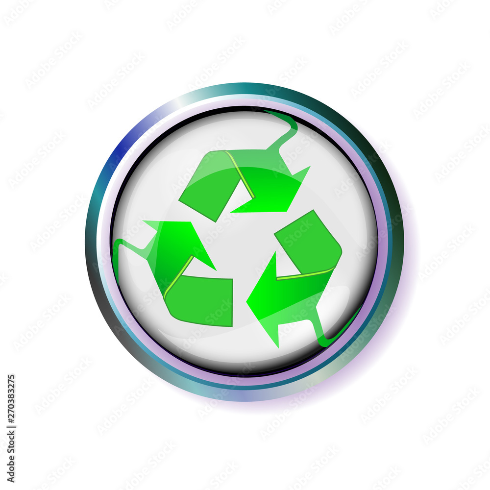 Button with the Recycling sign in silver frame. Vector illustration Button with the Recycling sign in silver frame. Vector illustration