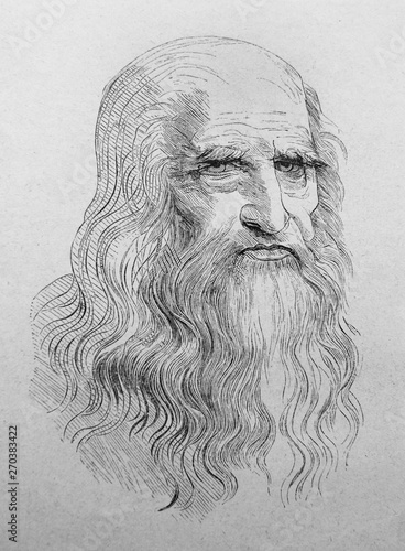 Photo Portrait of Leonardo da Vinci in the vintage book the History of Arts by Gnedych P