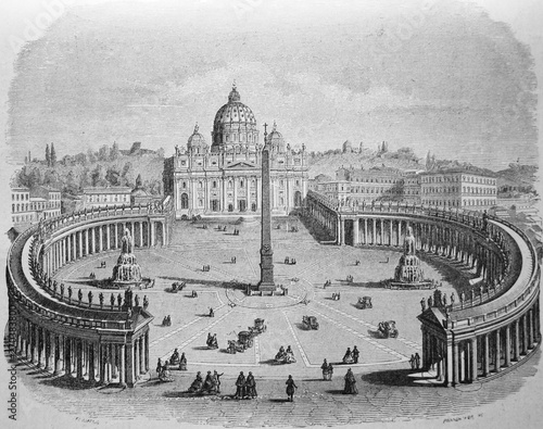Photography The Cathedral of Saint Peter in Rome engraved in the vintage book the History of Arts by Gnedych P