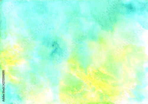 Watercolor abstract blue yellow green background