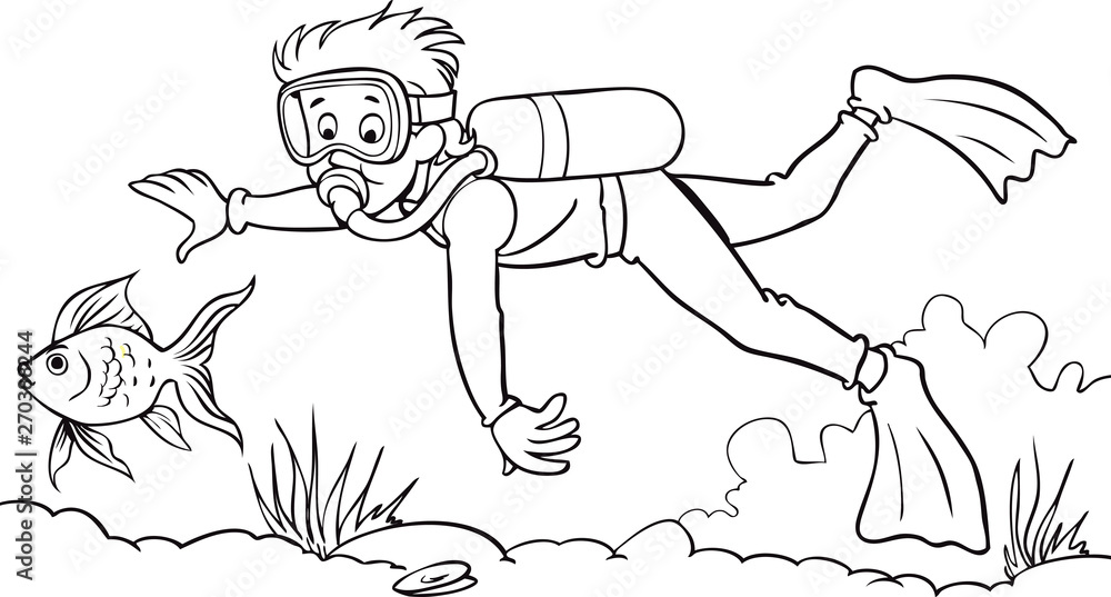 Kid scuba diving under the ocean illustration