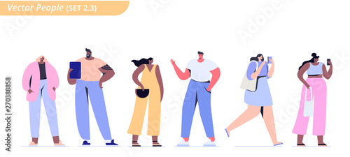 Fashionable young people vector set. Men and women kit. Flat vector characters isolated on white background.