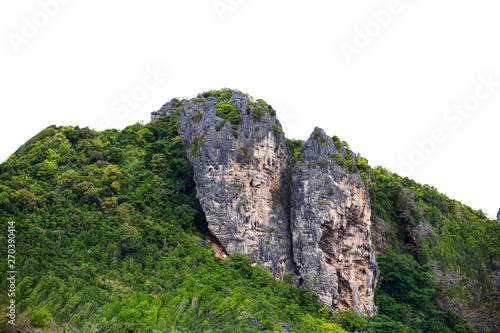 isolated green mountain and cliff rock