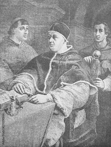 The portrait of the Pope Leo X by Raphael in the vintage book Raphael by S.M. Bryliant, St. Petersburg, 1891