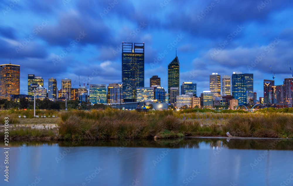 Perth Cityscape at Sunset on Cloudy Day