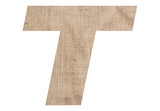 Letter T alphabet with burlap texture on white background