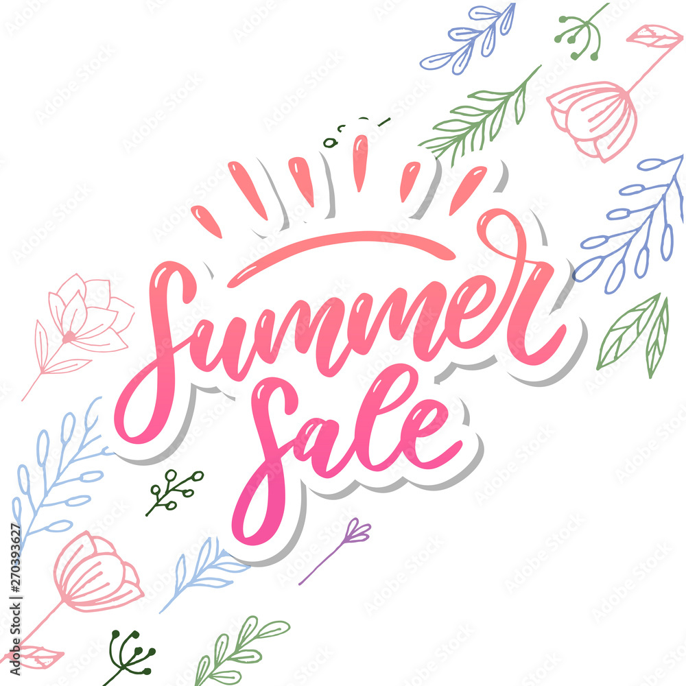 Vector word Summer sale .Letters made of flowers and leaves Summer sale Holiday Flyer Banner Poster Summer sales