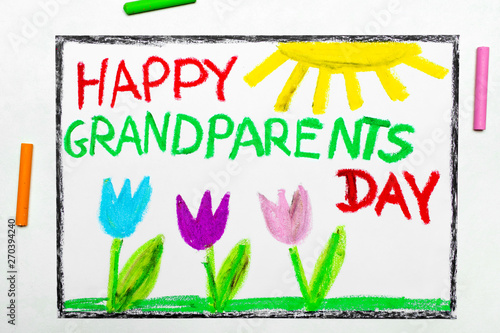 Colorful drawing: Grandparents Day card with tulip