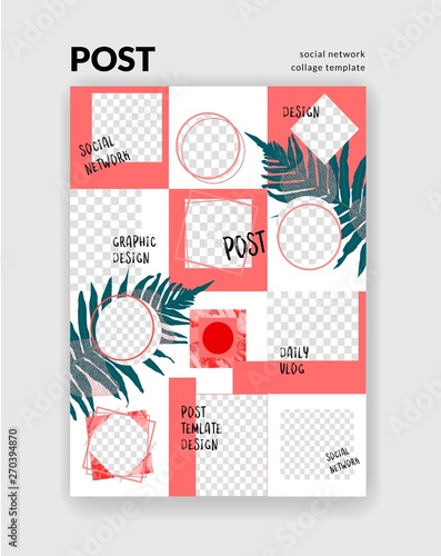 Bckgrounds for social network post. Set of editable square post frame templates.Vector cover. Mockup for blogs