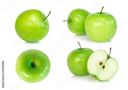 Set of green apple with slice isolated on white background, fruit for healthy diet concept